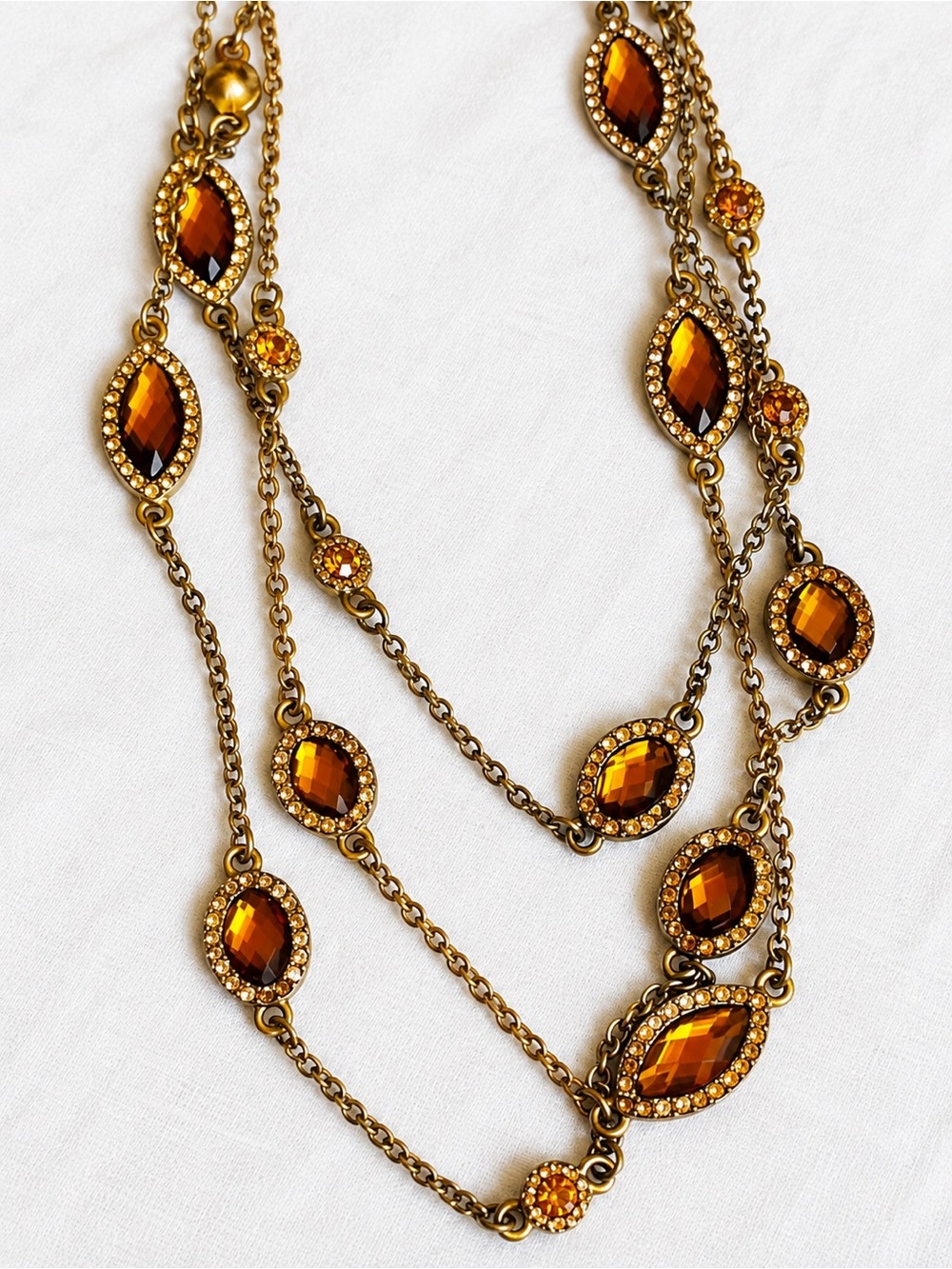 Fashion Jewelry Gold-Tone Multi-Strand Necklace with Amber Stones - Picture 2 of 4